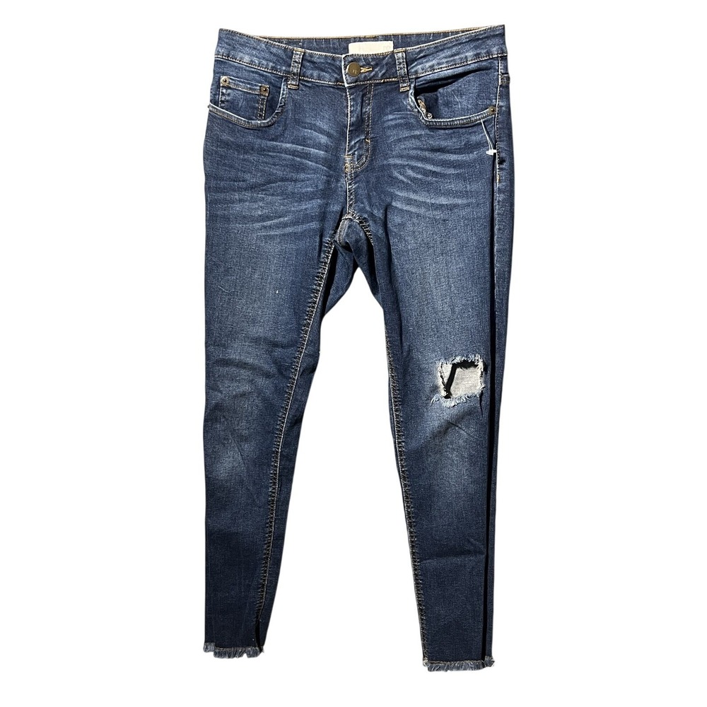 BP. Women's Blue Distressed Ripped Skinny Jeans Size‎ 26 Dark Wash Raw Hem